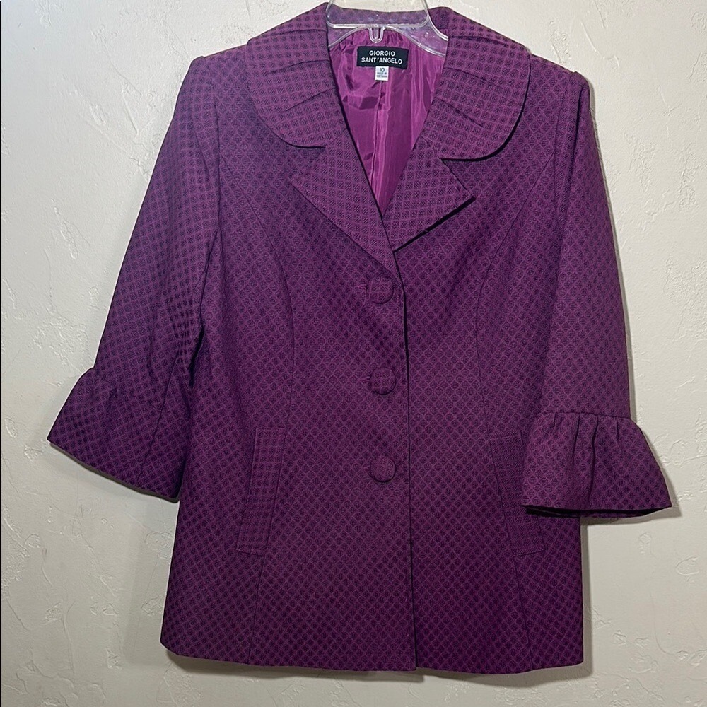 Giorgio Sant'Angelo‎ Womens Purple Textured Ruffle Sleeve Blazer Jacket Size 10